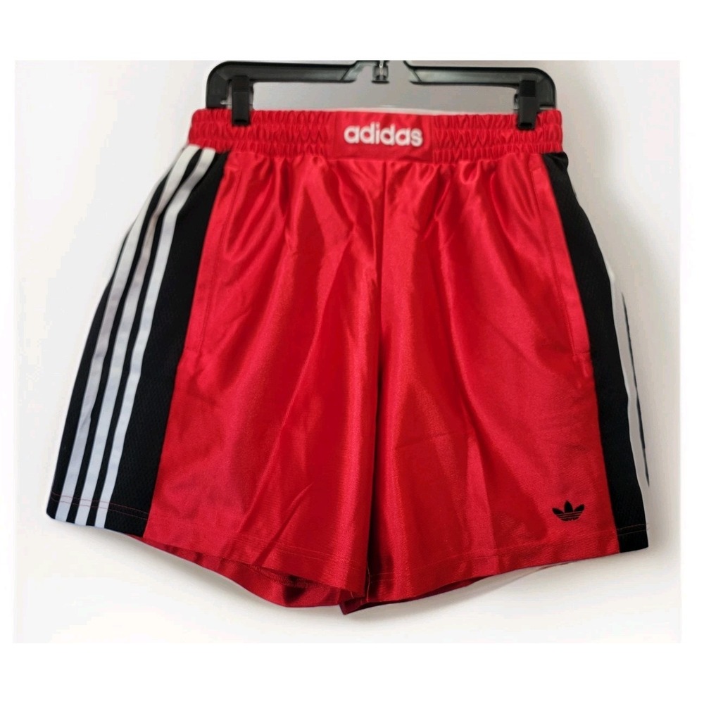 Adidas‎ Boxing Shorts Mens Med Shiny Red 3 Stripe Thick Waist Trunks 6" Inseam